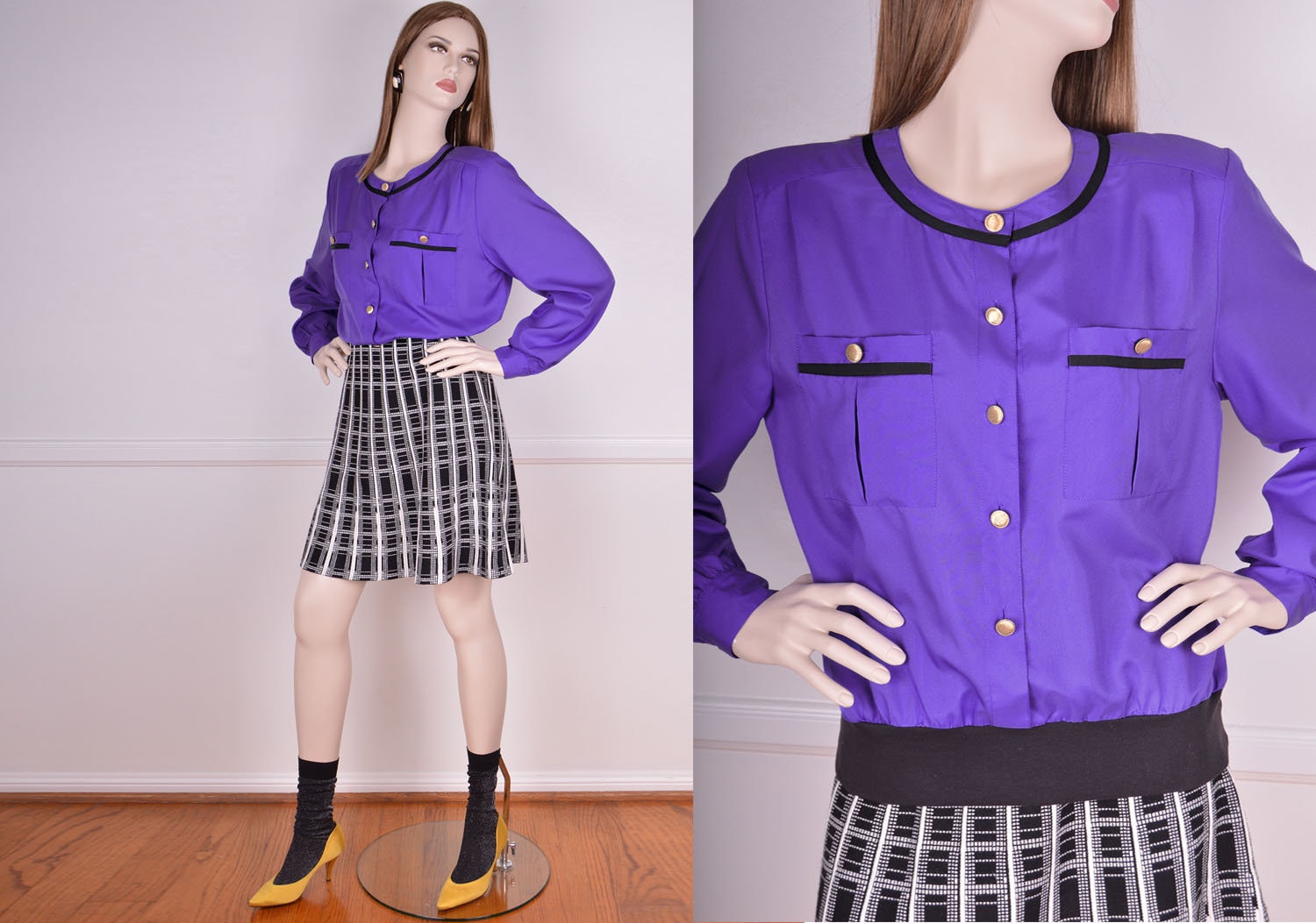 Vintage Schwarz & Lila Langarm Bluse/80Er 90Er Jahre Button Down Up Größe 12 Vintage Schwarz & Lila Langarm Bluse/80Er 90Er Jahre Button Down Up Größe 12 von LomeliVintage