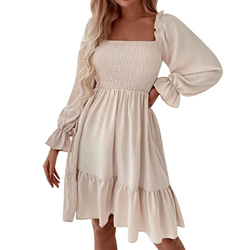 Damen Elbise Langarm Weißes Rüschenkleid Curvy Dress Sommer Kurz a Linien Rapunzel Feenkleid Halloween Tüll Aesthetic Weißes Teenager Tüllkleid von Lomelomme