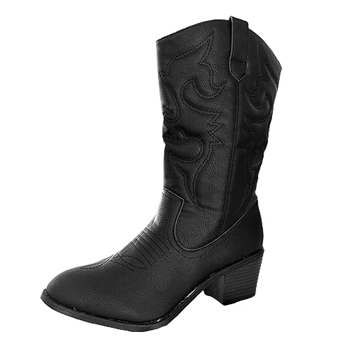 Damen Stiefeletten - Stiefeletten Damen Dicker Leder Elegant Weite H Stiefelette Weitschaftstiefel Stiefelletten Kniehoch Echtes Leder Cowboy-Stiefel Damenstiefel Waden Braun Boots Regenstiefel Schuhe von Lomelomme