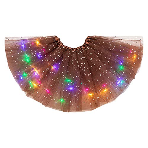 Fauean Karneval Kostüm Tüllrock Damen LED Balletttanz Rock 3-Lagen Tanzkleid Ballkleid Glänzend Festliche Unterrock Sexy Netz-LED-Schichtrock von Lomelomme