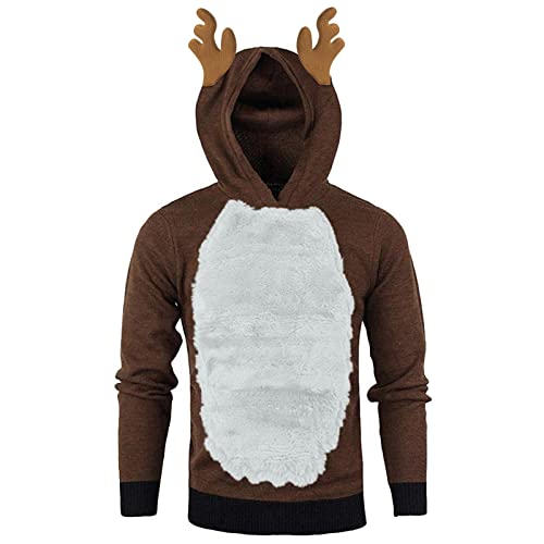 Herren Weihnachts Pulli Lustig Ugly Christmas Sweater Pullover Weihnachten Rentier Kostüm Funny Hoodie fur Männer, Teddy-Fleece Weihnachtspullover mit Kapuze Oversize von Lomelomme