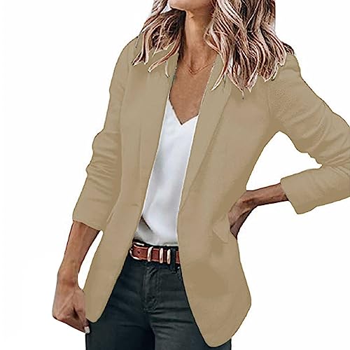 Italienische Mode Damen Blaser Sportlich Elegant Trachtenblazer Beige Jacke Lange Stretch Blazer Leinenblazer Büro Office Sportlich-Elegant Sakko Sommerjacken Damenanzug von Lomelomme