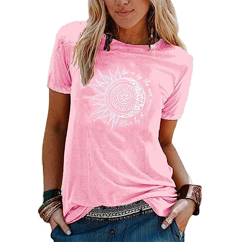 Italienische Mode Tshirt Damen Sommer - T-Shirt Damen Sommer Kurzarm Mode Motiv Sommershirt Casual Rundhals Damenbluse Hemd Bluse O-Ausschnitt Kurzen Ärmel Oberteil Tops Pullover von Lomelomme