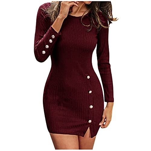 Kleid Herbst Damen Knielange Locker Strickkleider Sweater Kleid Pulloverkleid Herbst Stretch Winterkleid Minikleid Longpullover Winter Strick Langarm Rollkragen Pulli Kleid Strickkleid von Lomelomme