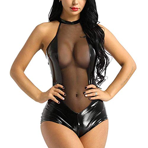 Lack Und Leder Sexy Frauen Bodycon Schwarz Reizwäsche Body Lederoptik Korsett Wetlook Dessous Bodysuit Dessous Latex Babydoll Unterwäsche Lingerie Shapewear von Lomelomme