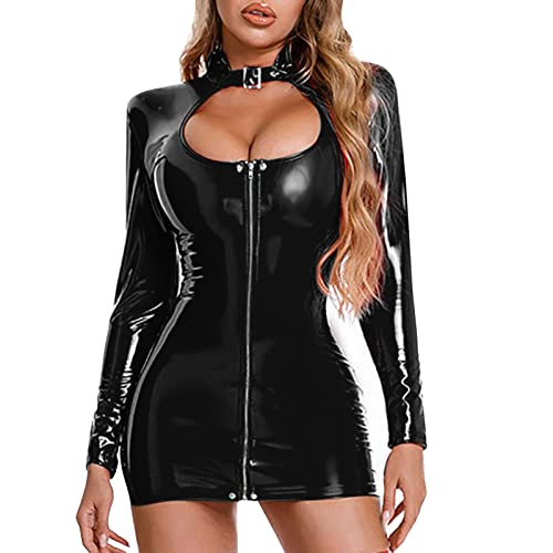 Lack Und Leder Sexy Frauen Korsett Bodycon Unterwäsche Lingerie Schwarz V-Ausschnitt Clubwear Shapewear Reizwäsche Body Frauen Latex Wetlook Dessous Bodysuit Dessous von Lomelomme