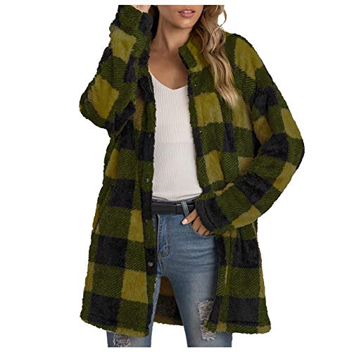 Lomelomme Cardigan Damen Strickjacke Dicker Plüsch Lässige Strickmantel Frauen Karierte Druckerei Langarm Pullover Mantel von Lomelomme