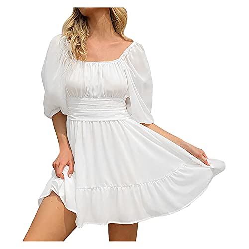 Lomelomme Damen Dresses Mini Babydoll Elbise Aesthetic Outfit Feen Puffärmel Langarm Weißes Kleid Sommer Cowgirl Curvy Geburtstag Teenager Korsett von Lomelomme