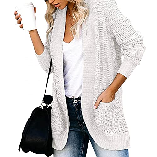 Lomelomme Damen Elegant Cardigan Lang Strickjacke: Langarm Lose Leichte Dünner Oberteil Lose Strickjacke für Frühling Sommer Herbst von Lomelomme