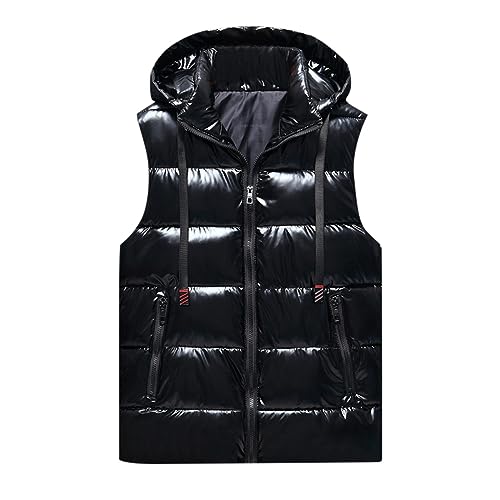 Lomelomme Daunenweste Herren Shiny Puffer Jacke Glänzende Jacke Weste Mit Kapuze Steppweste Winterjacke Glänzend Sportweste Leichte Daunenjacke von Lomelomme