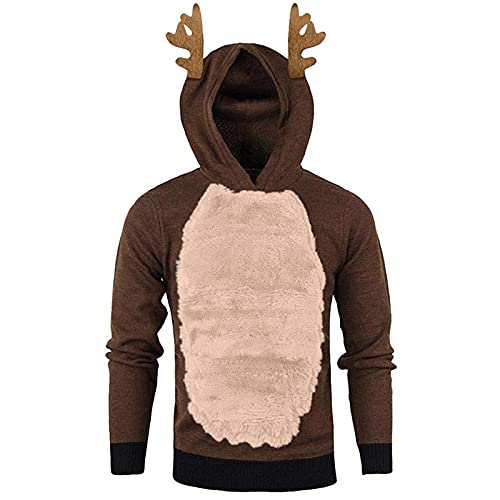 Herren Weihnachts Pulli Lustig Ugly Christmas Sweater Pullover Weihnachten Rentier Kostüm Funny Hoodie fur Männer, Teddy-Fleece Weihnachtspullover mit Kapuze Oversize von Lomelomme