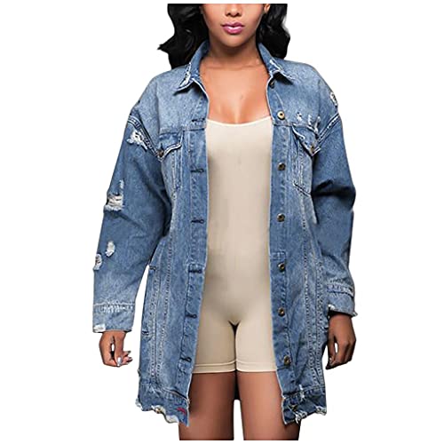 Lomelomme Jeansjacke Damen Lang Dünne Sweatjacke Boyfriend Oversized Jacke Vintage Rissen Jeans Denim Jacket Destroyed Outwear Trenchcoat Cut Out Look Lomelomme Jeansjacke Damen Lang Dünne Sweatjacke Boyfriend Oversized Jacke Vintage Rissen Jeans Denim Jacket Destroyed Outwear Trenchcoat Cut Out Look von Lomelomme