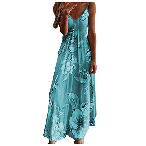 Lomelomme Maxikleider Damen Knielang Sommer, Leinen Kleider für Frauen, Damen V-Ausschnitt Boho Sommerkleid Große Größen Strandkleider A-Linie Lang Kleid Partykleid von Lomelomme