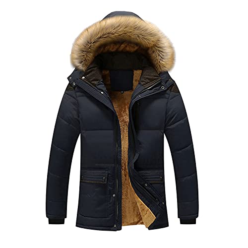 Lomelomme Wintermantel Herren Winterjacke Warme Lang Gefütterte Parka Mit Kunstfell Kapuze Outdoor Winterjacke Warme Parka Wasserdicht Skijacke Funktionsjacke, Dark Blue, 4XL von Lomelomme