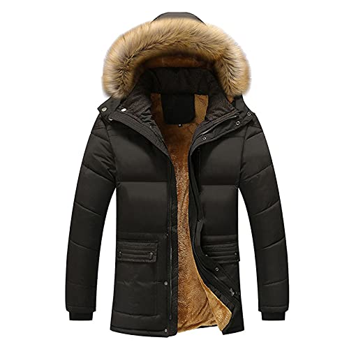 Lomelomme Wintermantel Herren Winterjacke Warme Lang Gefütterte Parka Mit Kunstfell Kapuze Outdoor Winterjacke Warme Parka Wasserdicht Skijacke Funktionsjacke von Lomelomme