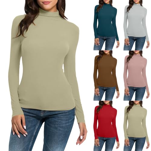 Long Sleeve Shirt Women - Rollkragenpullover Damen Body Eng Elegant Fit Langarmshirt Shirt Rollkragenshirt Winter Long Sleeve Tops Rollkragenpullover Gebürstete Dünn Rippshirt Unterhemd Kleidung von Lomelomme