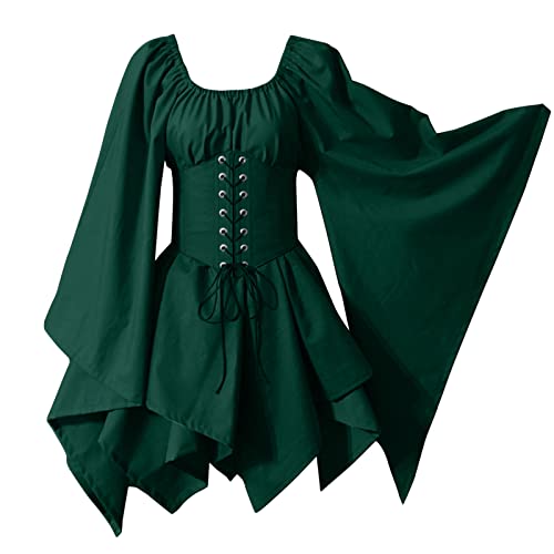 Mittelalter Rock Damen Korsett Kurzarm Rapunzel Kleiderschürze Renaissance Türkische Cocktailkleid Ballkleid Lang Rokoko Piratenkostüm Tunika Mittelalterkleidungdamen von Lomelomme