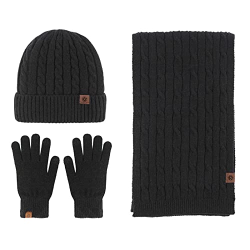 Mütze Schal Handschuh Set Für Damen Winter Fleecefutter Wollmütze Skihandschuhe Wintermütze Lang Thermo Strickschal Loop Schal Gefüttert Outdoor Strickmütze Winterschal von Lomelomme