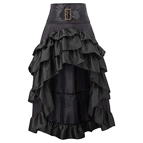 Rock Damen Steampunk Übergrößen Spitze Asymmetrische Rock Schwarz Victorian Gothic Skirt Lang Renaissance Röcke Vintage Spitze Cosplay Kostüm Party Kleid Punkrock Irregulär Kleid Rock von Lomelomme