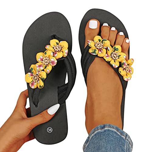 Sandalen Damen Flach Sommer Mode Bohemian Freizeitschuhe Sandals Pantoletten Flach Freizeit Römische Flache Schuhe Sandalen Flip Flops Beach Strand Sommerschuhe Zehentrenner von Lomelomme