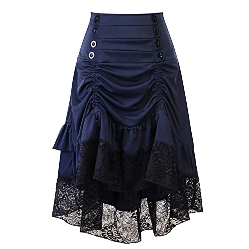 Steampunk Rock Damen Übergrößen Spitze Asymmetrische Rock Schwarz Victorian Gothic Skirt Vintage Spitze Rock Punkrock Irregulär Kleid Lang Renaissance Röcke Cosplay Kostüm Party Kleid von Lomelomme