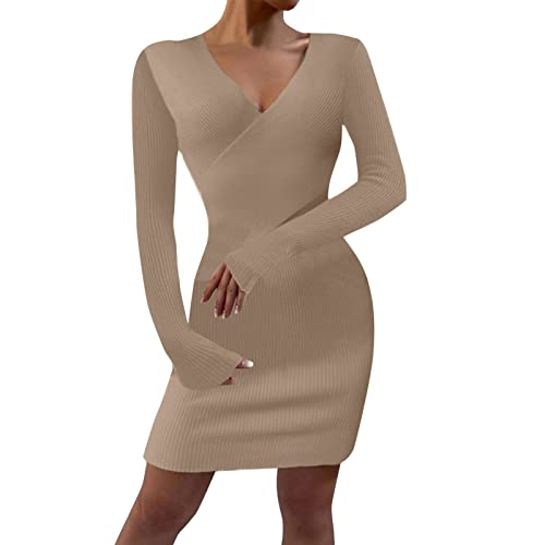 Strickkleid Damen Herbst Stretch Sweater Kleid Longpullover Strickkleid Wollkleid Midi Pulli Kleid Pulloverkleid Winterkleid Warme Rollkragen Winter Langarm Strickkleider Minikleid von Lomelomme