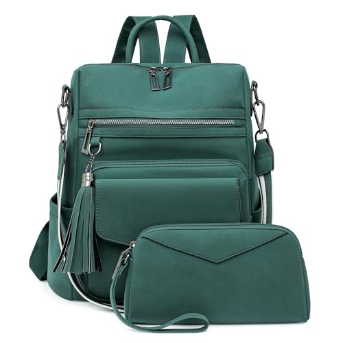 Lomeuuu Damen-Vintage-Rucksack Retro-Fransendetails Zweifarbige Farbgebung Inklusive Passender Clutch-Tasche (#05) von Lomeuuu