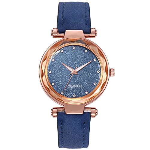 Diamant Rosa Damen Starry-Sky Uhr Gürtel Uhr Gesicht mattiert Damenuhr Keine Batterie Uhren für Männer, blau, Einheitsgröße, Gurt von Lomhmn