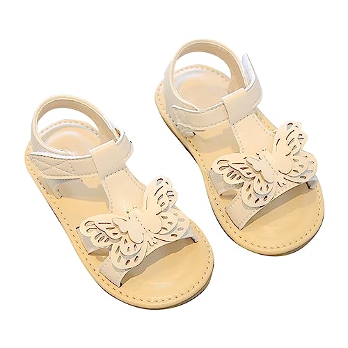 Kinder Schuhe Für Junge Sandalen für Babys, Kinder, Mädchen, Riemchensandalen, offene Zehen, Sommer, PU-, Sandale, Slip-On, Prinzessin, flache Sandalen, Blumenschuhe für Kinder (Beige, 24 Toddler) von Lomhmn