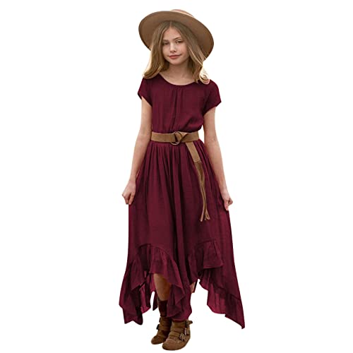 Lange Schwarze Röcke Für Mädchen Vintage Rockabilly Ärmel Retro Kleider Kleidung Mädchen Party Swing Solide Unregelmäßige Kleider Kurzes Kleid 7-12Y Mädchenkleider Schwarzes (Wine, 11-12 Years) von Lomhmn