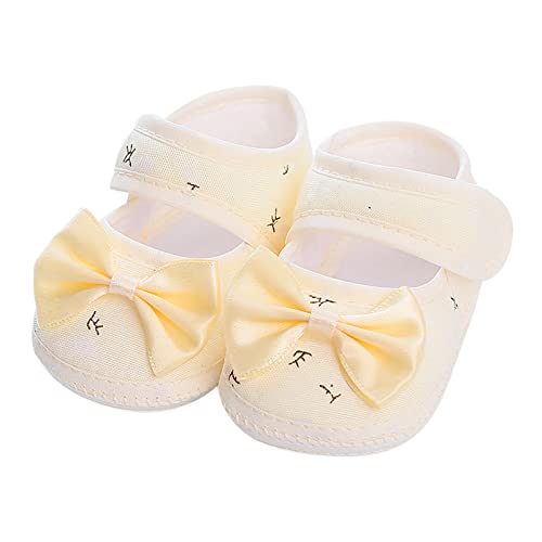 Turnschuhe 24 Mädchen Frühling und Sommer Kinder Kleinkind Schuhe Mädchen Boden Sportschuhe einfarbig Schleife Hakenschlaufe einfach und bequem Babyschuhe Strick (Yellow, 0-6 Months) von Lomhmn