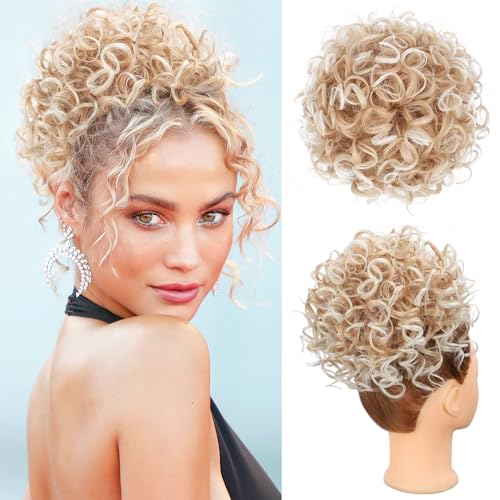 Unordentlicher Dutt für Damen, 70 g, elastische Kordel, lockiges lockiges Haar, Kunsthaar-Extensions für den täglichen Gebrauch (Honigblond, Ombré, Blond, Blonde) von Lommel