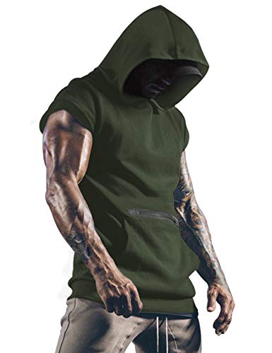 Herren Kapuzenpullover Sweatshirt Ärmellos Kapuzenpulli Kapuze Hoodie Sport Style Casual Fitness Training Basic Armeegrün XXL Herren Kapuzenpullover Sweatshirt Ärmellos Kapuzenpulli Kapuze Hoodie Sport Style Casual Fitness Training Basic Armeegrün XXL von Lomon
