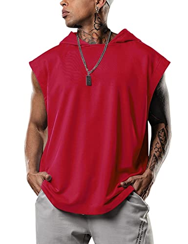 Herren Tank Top Ärmelloser Kapuzenpullover Workout Hoodie Pullover Hoodie Muskelshirt Ärmellose Training Sport Fitness T-Shirt Hoody Rot L von Lomon