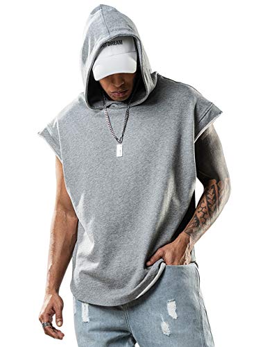 Herren Tank Top Ärmelloser Workout Sport Fitness Hoodie Muskelshirt für Gym Training Bodybuilding Shirt Unterhemd Grau XXL von Lomon