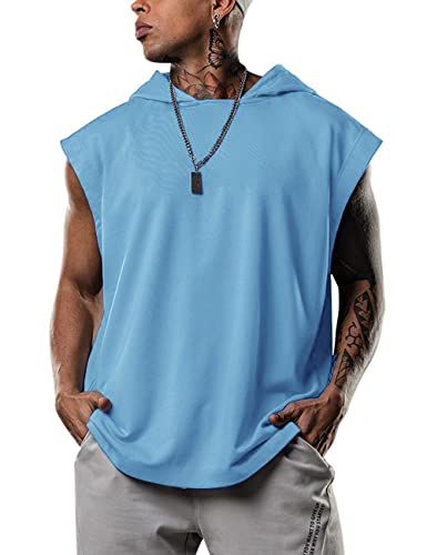 Herren Tank Top Hoodie Tanktop Kapuzenpullover Tankshirt Ärmellos Bodybuilding Shirt Unterhemd T-Shirt Achselshirt Trägershirt Ärmellose Training Sport Fitness Himmelblau XL von Lomon