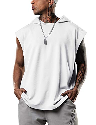 Hoodie Herren Ärmellos Tank Top Sweatshirt Ärmellos Workout Bodybuilding Shirt Muskelshirts Tanktop Mit Kapuze Weiß L von Lomon