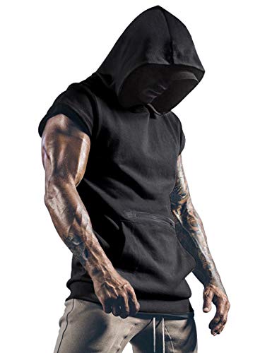 Lomon Herren Tank Top Ärmelloser Workout Sport Fitness Hoodie Muskelshirt für Gym Training Workout Bodybuilding Unterhemden Schwarz M von Lomon