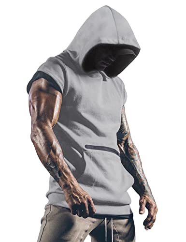 Lomon Tank Top Herren Sport Kapuzenpullover Ärmellos Hoodie Fitness Muskelshirt Für Gym Workout Bodybuilding Unterhemden Pullover Grau L von Lomon