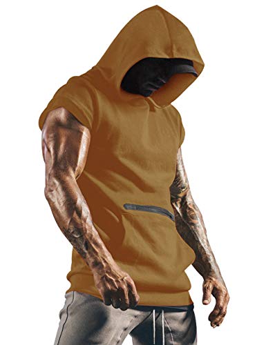 Lomon Tank Top Muskelshirts Herren Tanktop Gym Fitness Shirt Muscle Sport Top Sleeveless Hoodie Sommer Bodybuilding Hoodie Kleidung Outfit Sporttop Braun XXL von Lomon