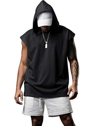 Tank Top Herren Hoodie Basic T-Shirt Tankshirt Mit Kapuze Ärmellos Casual Muskelshirt Fitness Unterhemden Schwarz XXL von Lomon