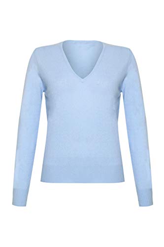 Lona Scott Damen Kaschmir Pullover mit V-Ausschnitt, Hellblau, 38 von Lona Scott