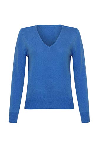 Lona Scott Damen Kaschmir Pullover mit V-Ausschnitt, Kornblume, 40 von Lona Scott