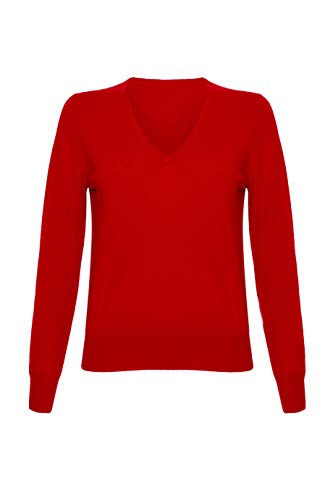 Lona Scott Damen Kaschmir Pullover mit V-Ausschnitt, Rot 44 von Lona Scott