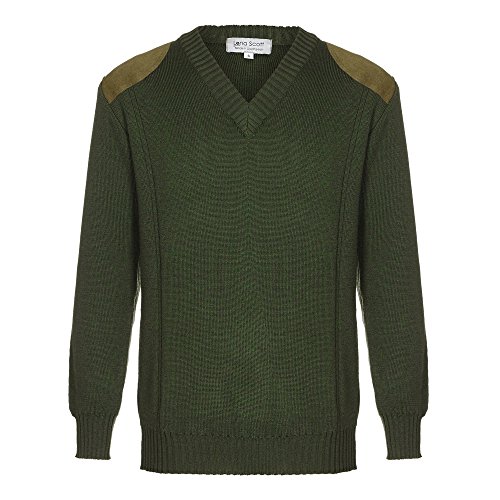 Lona Scott EIN Herrenjagdpullover, 100% Wolle, V Neck, Green M von Lona Scott