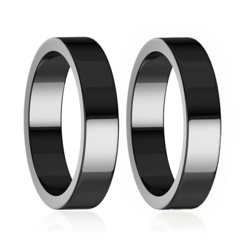 Lonage Hämatit-Ring für Frauen Männer, echter magnetischer schwarzer Steinring für Angst-Balance-Wurzel-Chakra, absorbieren negative Energie Schmuck Geschenke Größe-2 Packung (flach) (11) von Lonage