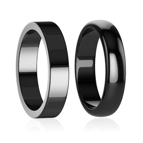 Lonage Hämatit-Ring für Frauen Männer, echter magnetischer schwarzer Steinring für Angst-Balance-Wurzel-Chakra, absorbieren negative Energie Schmuck Geschenke Größe 6-13 (6) von Lonage
