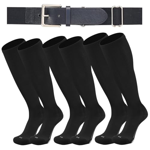 Londkaron Youth Elite Baseball/Softball-Socken & Gürtel Combo (3 Paar Socken mit 1 Gürtel), Schwarz, Small von Londkaron