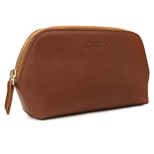 Londo Echtleder Kosmetiktasche, Schminktasche, Make up Tasche für Damen, Mädchen - Sonderfach mit Reisverschluss (Hellbraun) von Londo