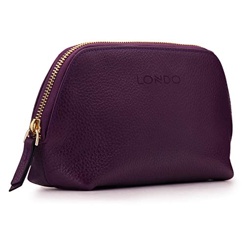 Londo Echtleder Kosmetiktasche, Schminktasche, Make up Tasche für Damen, Mädchen - Sonderfach mit Reisverschluss (Lila) von Londo